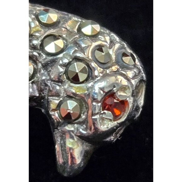 Vintage Sterling Silver, Onyx, Ruby and Marcasite Bird Brooch - Picture 3 of 5